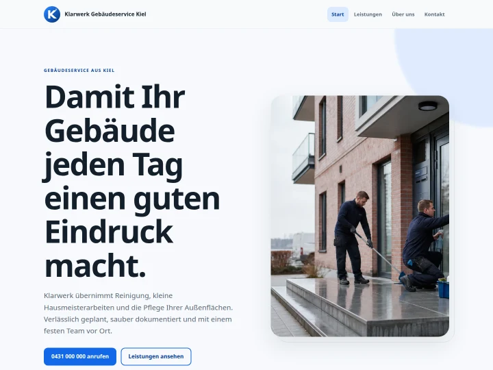 Startseite der Klarwerk-Demowebsite im Service-Template