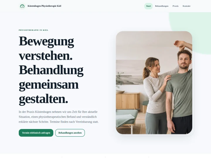 Startseite der Küstenbogen-Demowebsite im Service-Template