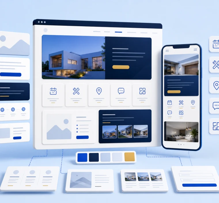 Modulares Website-System mit Desktop- und Mobilansicht
